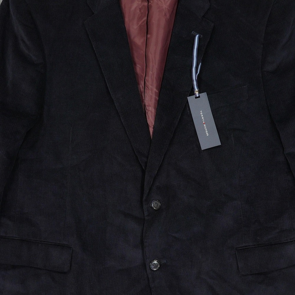 Tommy Hilfiger Blazer Mens 50R Navy Corduroy Elbow Patches Two Button New - Picture 2 of 15